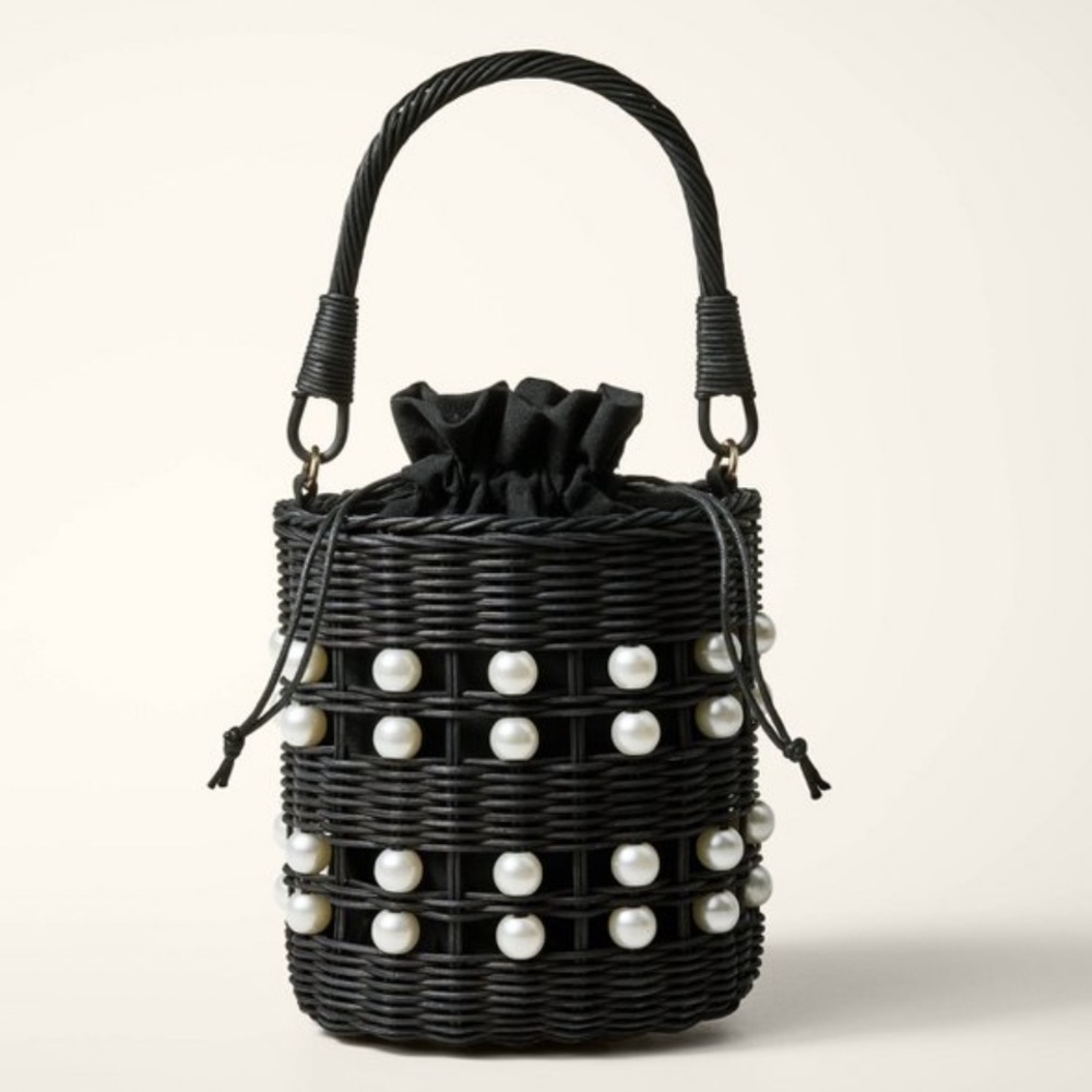 Kate Spade x Target Black Woven Bucket Bag with Pearl Accents